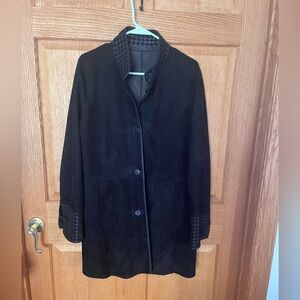 Old Florence black reversible, suede leather jacket, woven leather collar